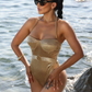 Shine Velvet Swimsuit With Cup - Gold
