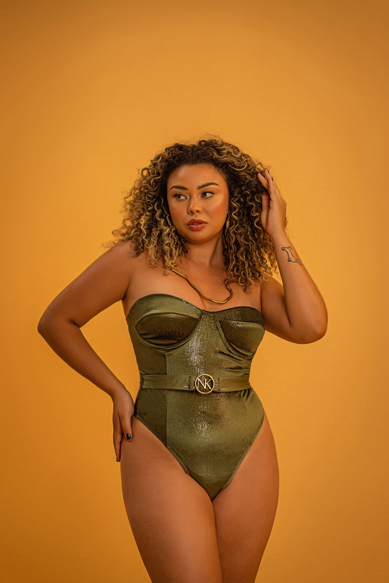 Shine Velvet Swimsuit With Cup - Green
